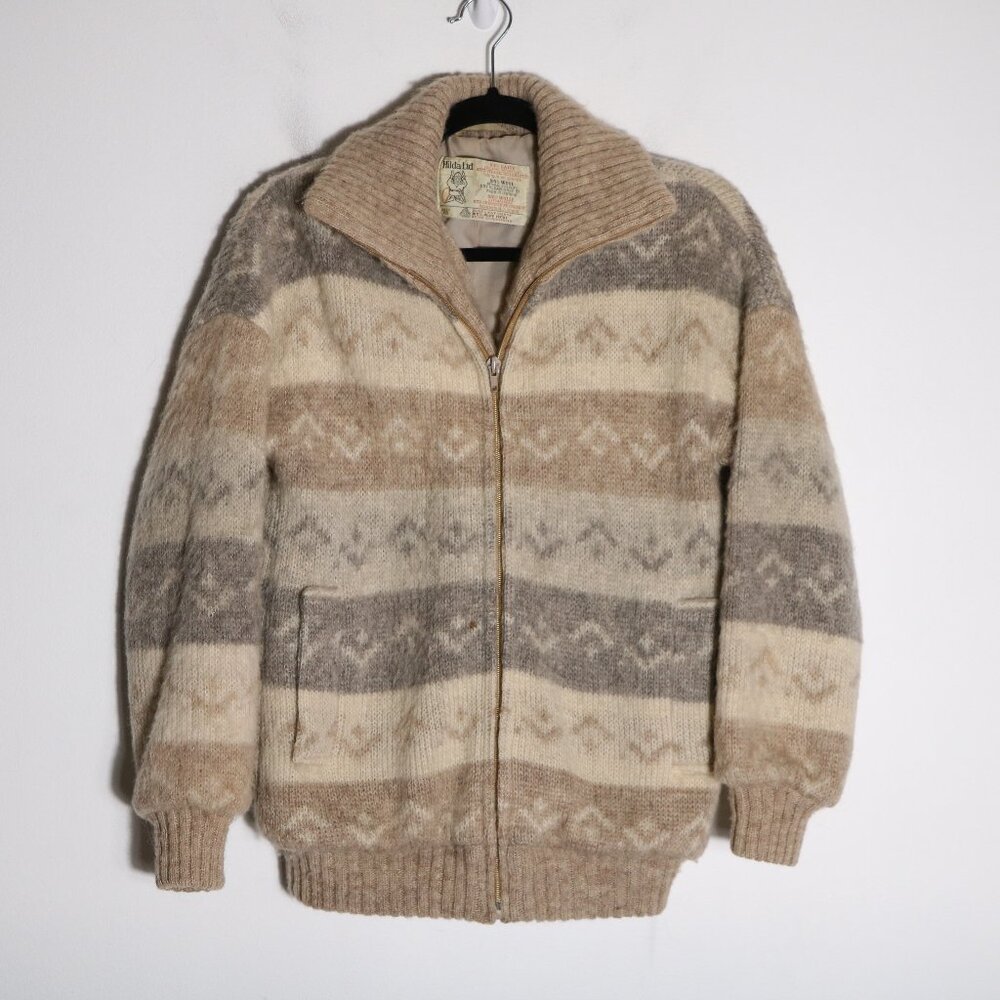 Hilda LTD Vintage 70s Icelandic Wool Full Zip Sweater Jacket XS Nordic Fair Isle
